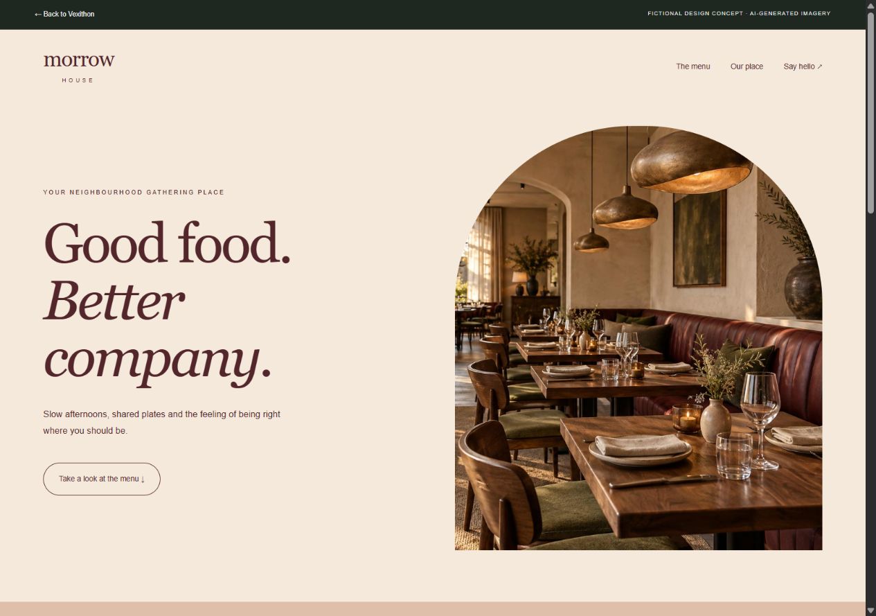 Screenshot of the actual Morrow House hospitality concept website